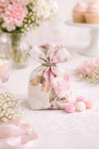 Μπομπονιέρα βάπτισης πουγκί φλοράλ